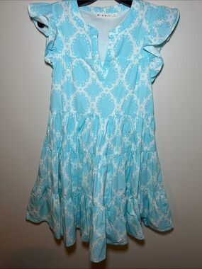 Roller Rabbit Aqua & White Tiered Ruffle Mini Dress